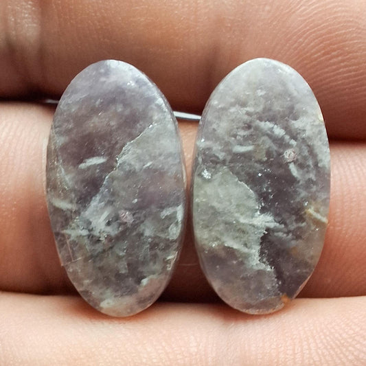 Paire cabochon lepidolite de tchèquie