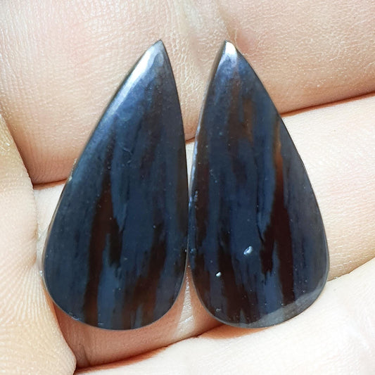 Pair of Silver Midnight Lace Obsidian Cabochons