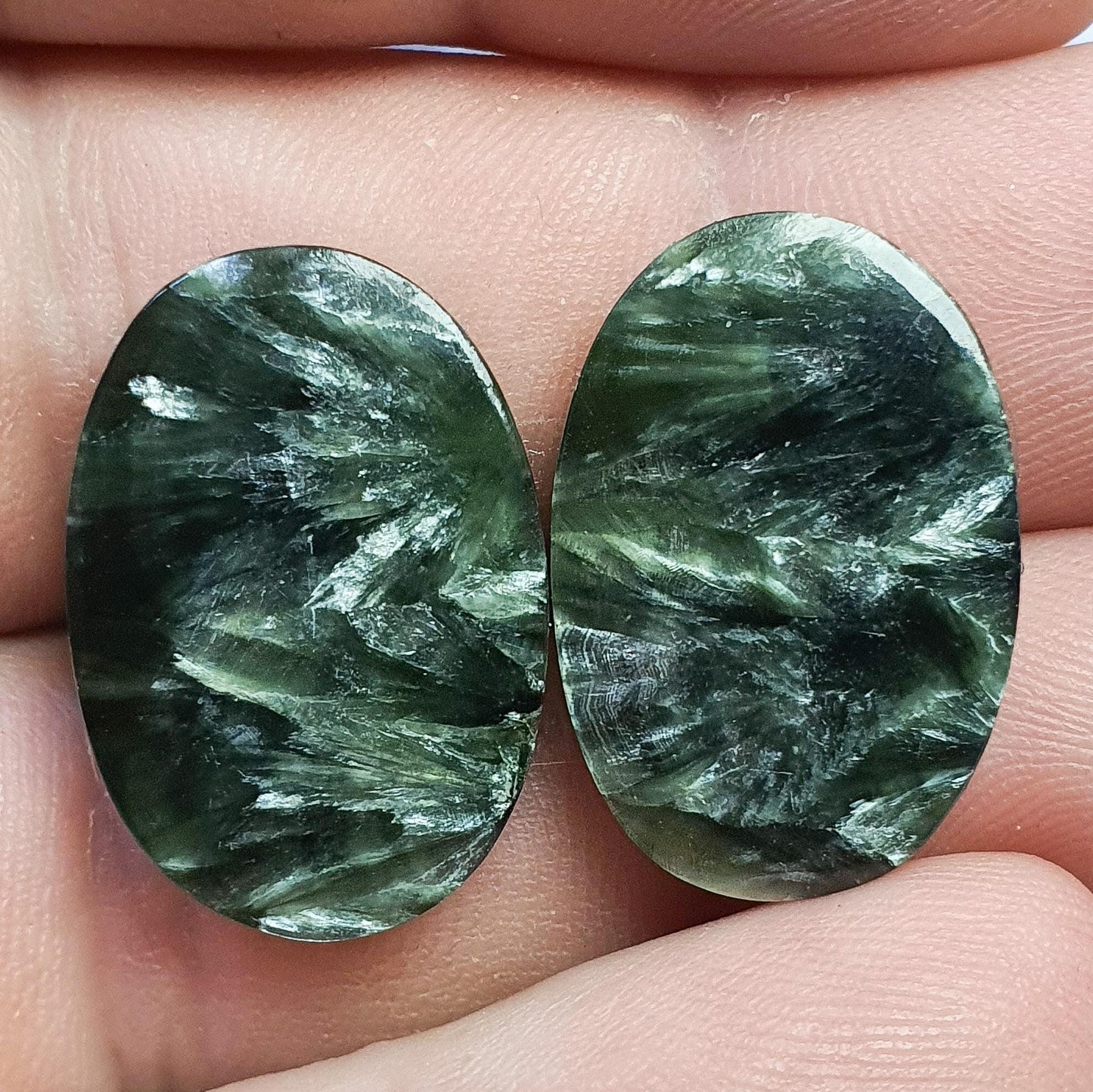 Pair of Seraphinite cabochons