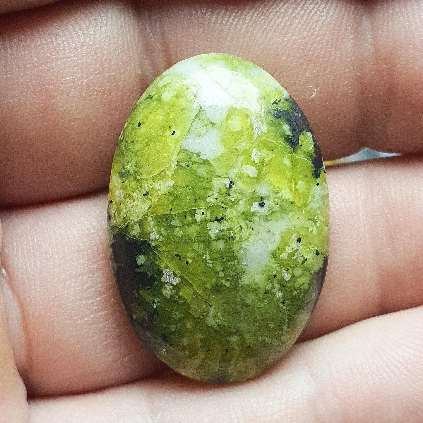 Cabochon lizardite avec magnesite