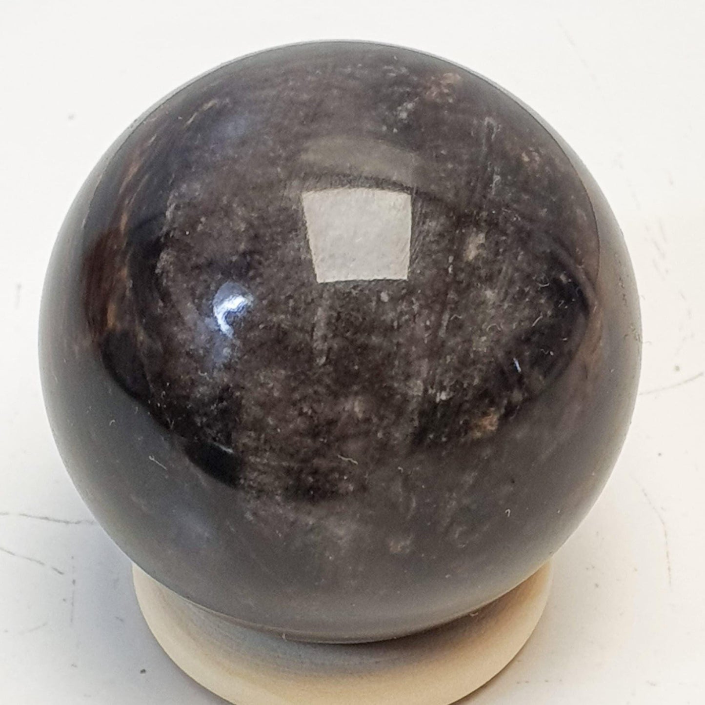 Sphère obsidienne argentée/ acajou d'arménie