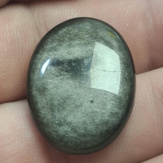 Cabochon obsidienne argentée