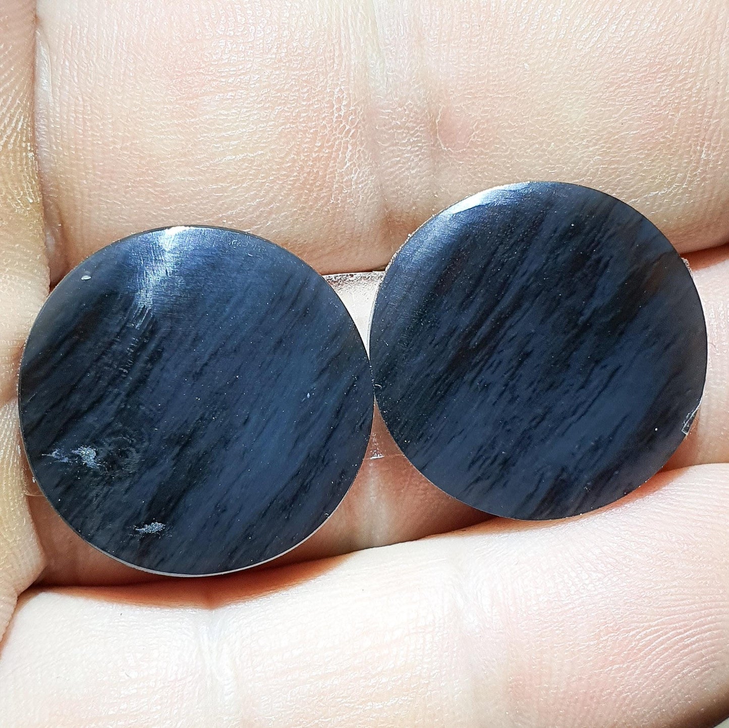 Pair of Silver Midnight Lace Obsidian Cabochons