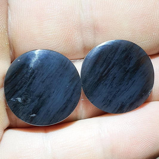 Pair of Silver Midnight Lace Obsidian Cabochons