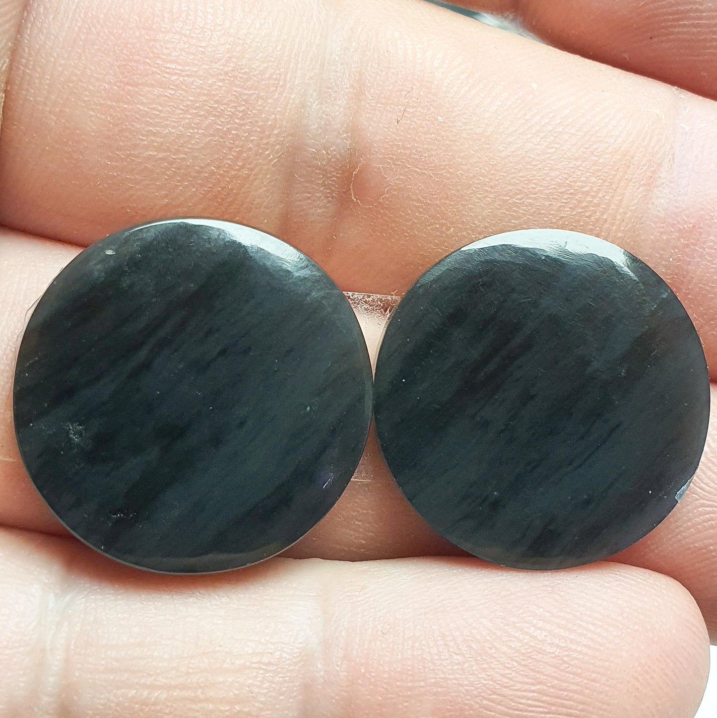 Pair of Silver Midnight Lace Obsidian Cabochons