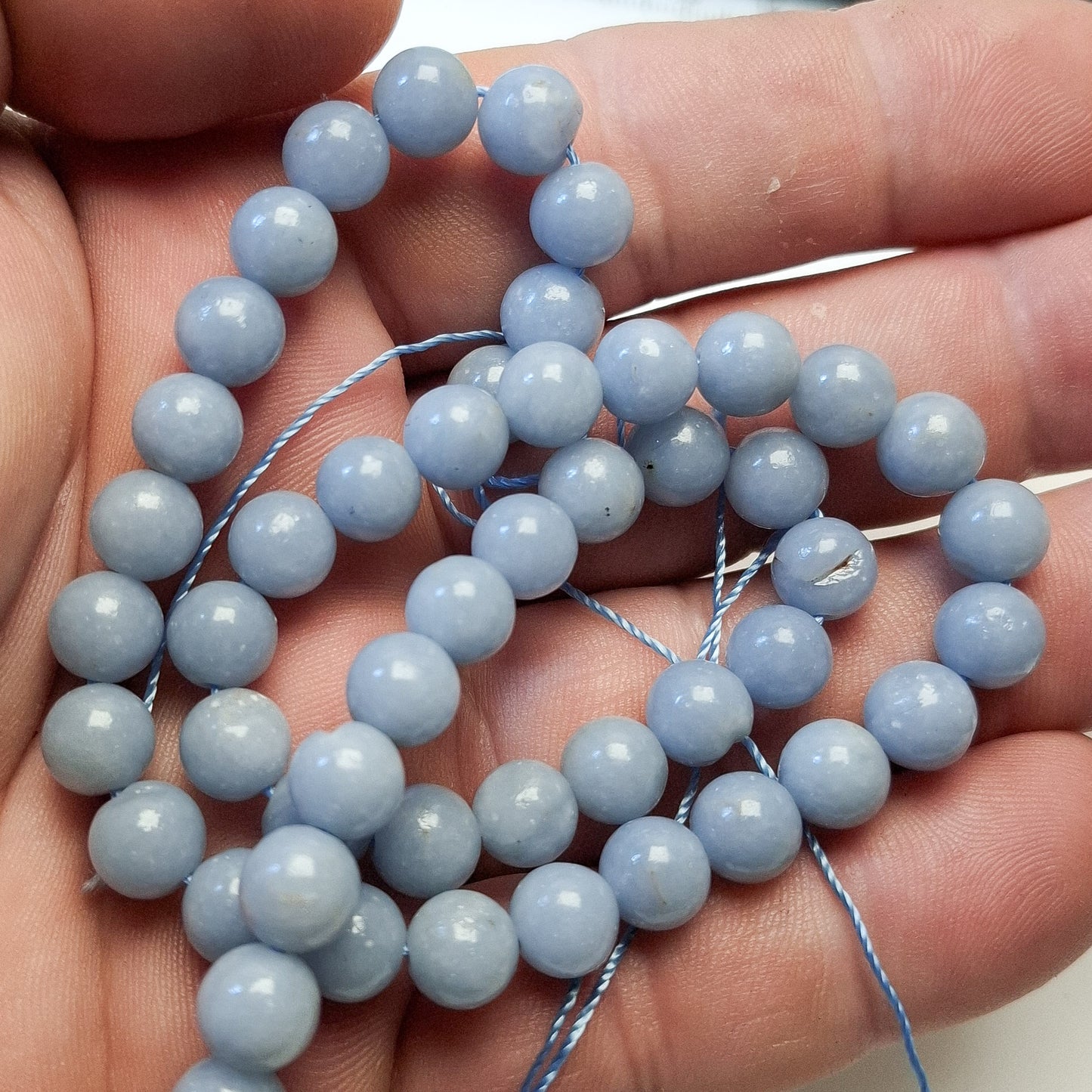 Perles Angelite 7/8mm, corde 40cm perles rondes naturelles