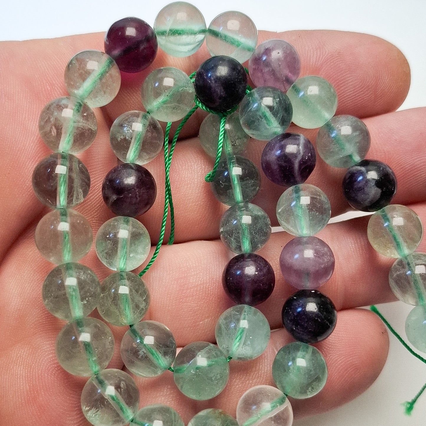 Perles Fluorite Verte 10mm, corde 40cm perles rondes naturelles