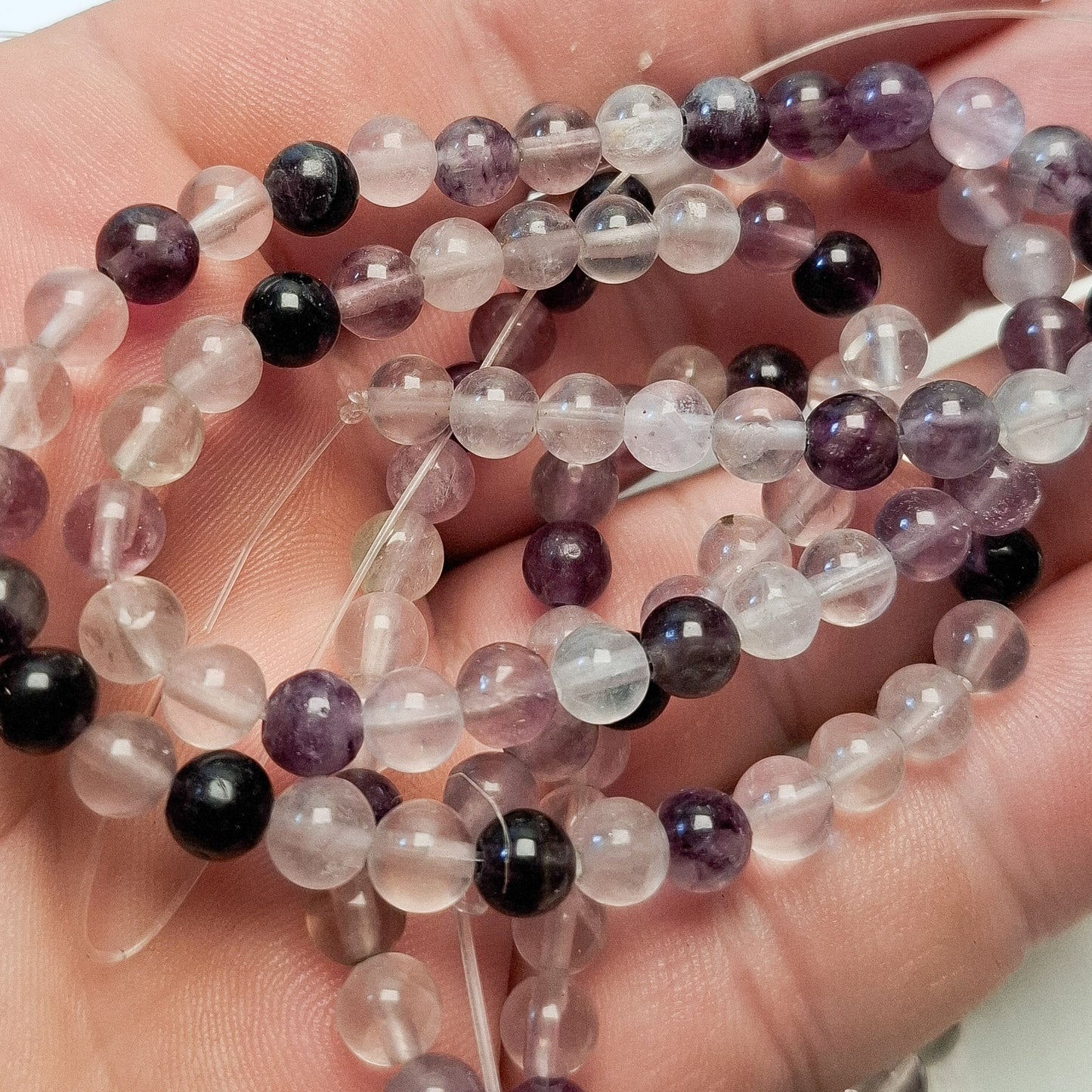 Perles Fluorite 6mm, corde 40cm perles rondes naturelles