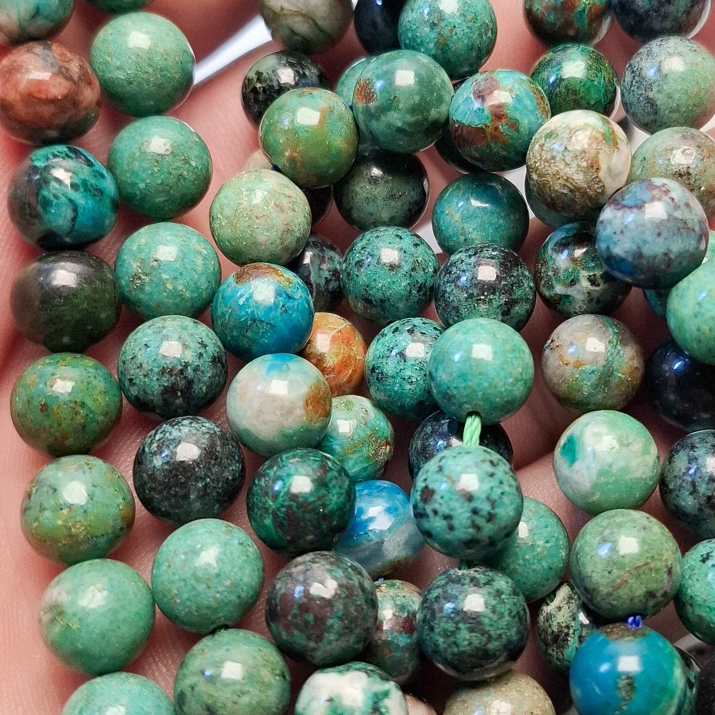 Perles Chrysocolle 8mm, corde 40cm perles rondes naturelles