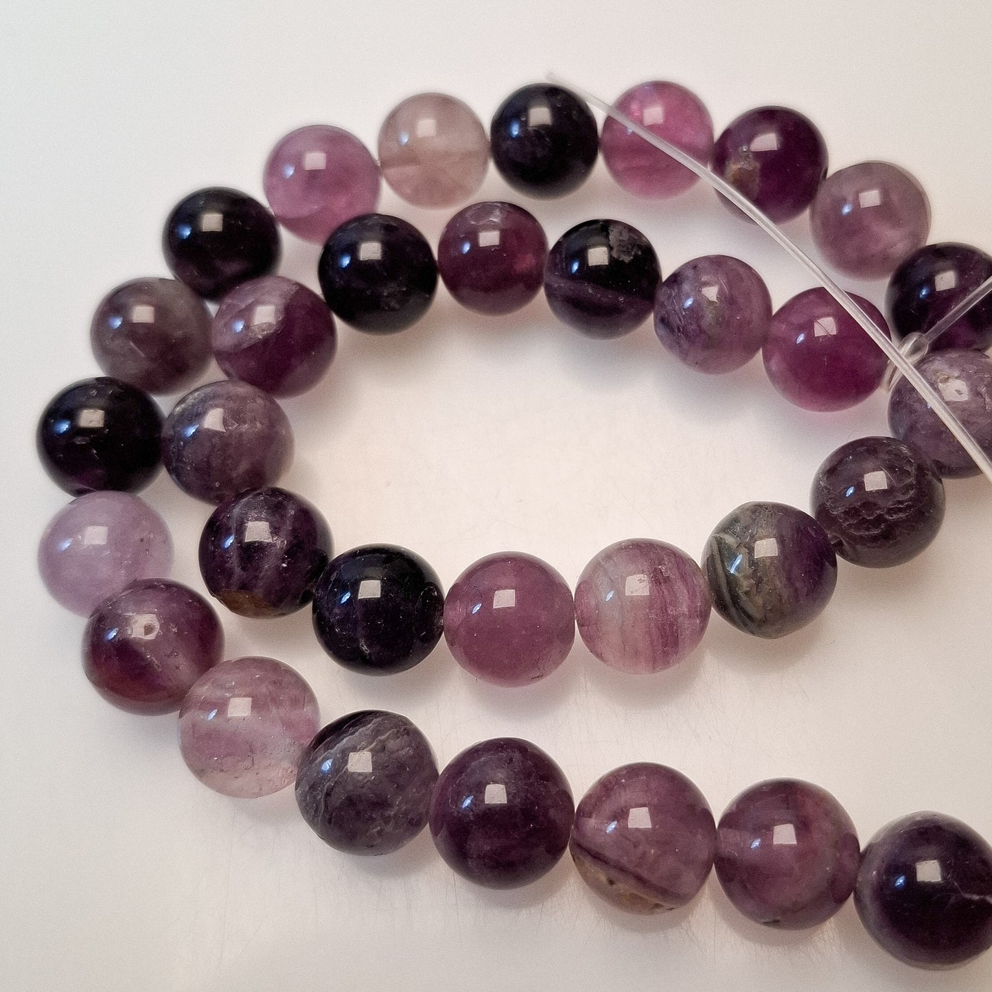 Perles Fluorite 12mm, corde 40cm perles rondes naturelles