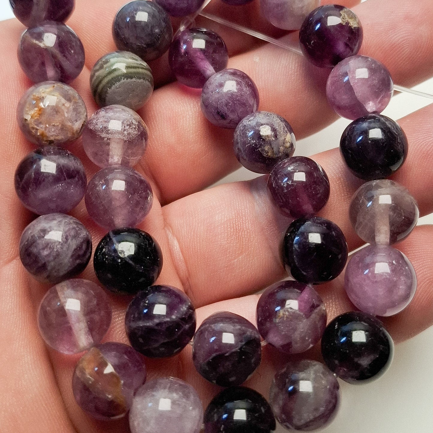 Perles Fluorite 12mm, corde 40cm perles rondes naturelles