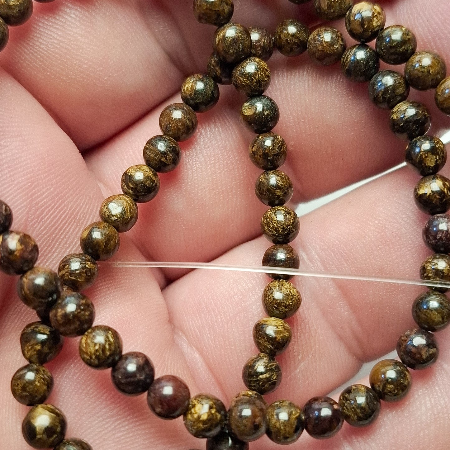 Perles Bronzite 4mm, corde 40cm perles rondes naturelles