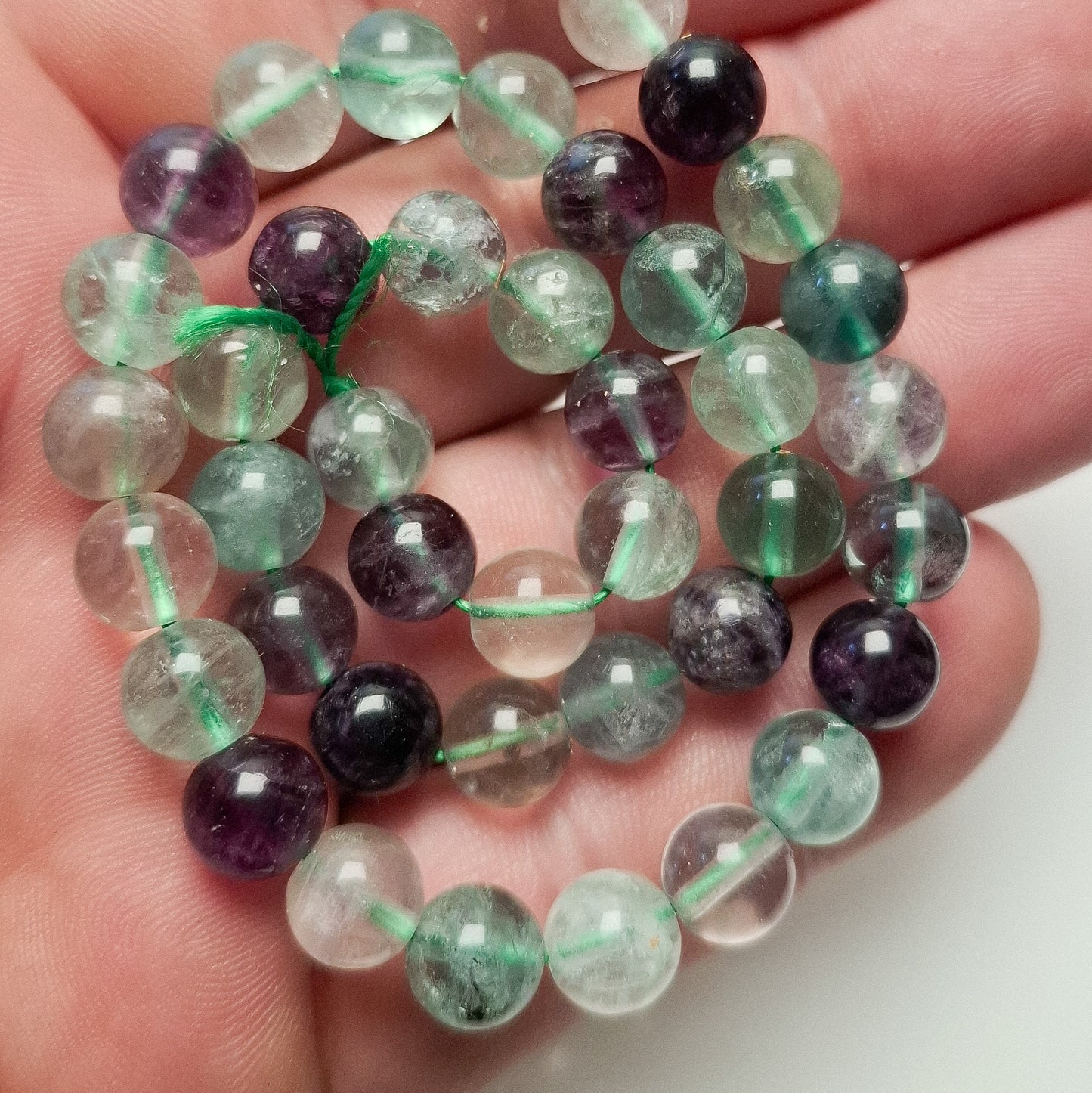 Perles Fluorite Verte 8mm, corde 40cm perles rondes naturelles