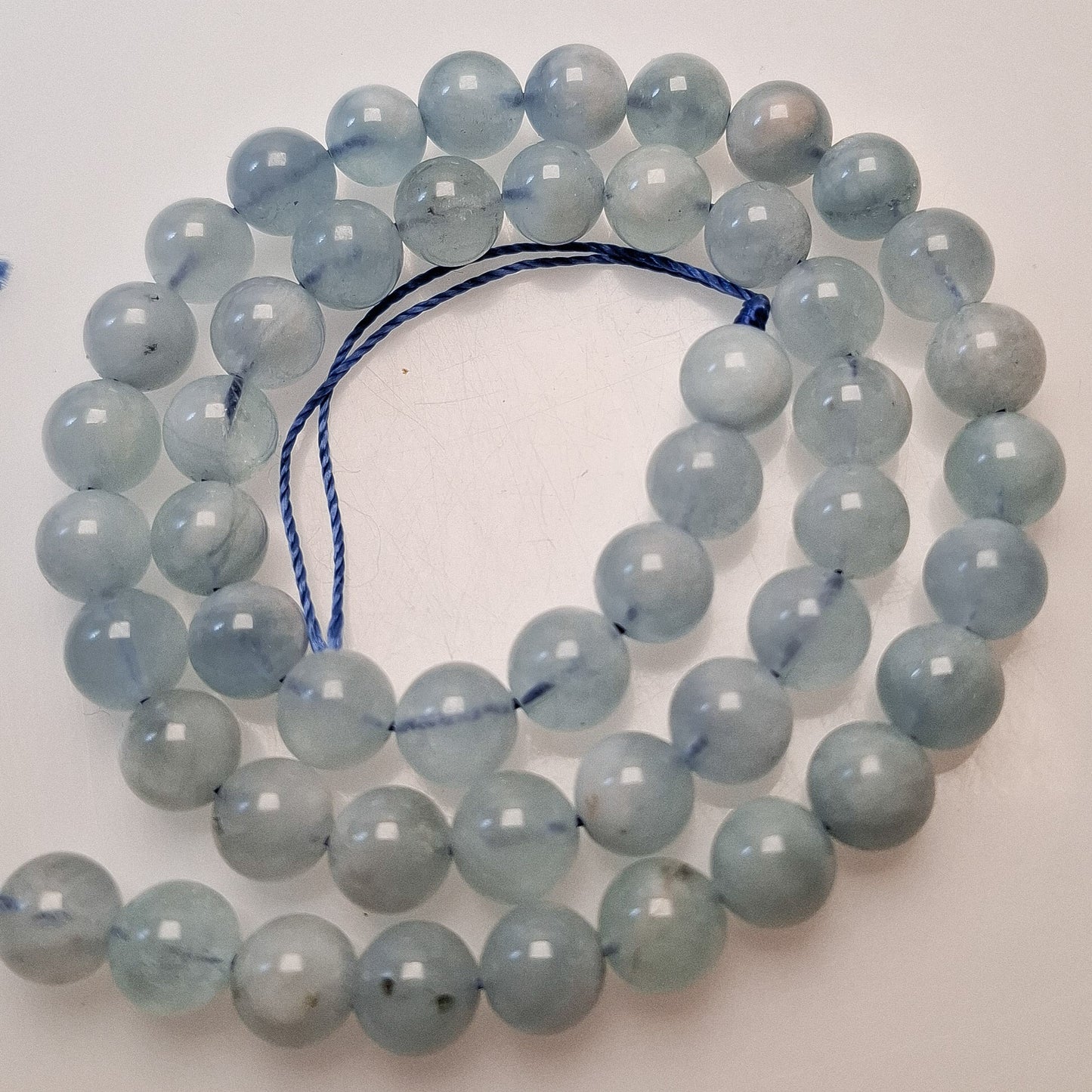 Perles Aigue-Marine 8mm, corde 40cm perles rondes naturelles