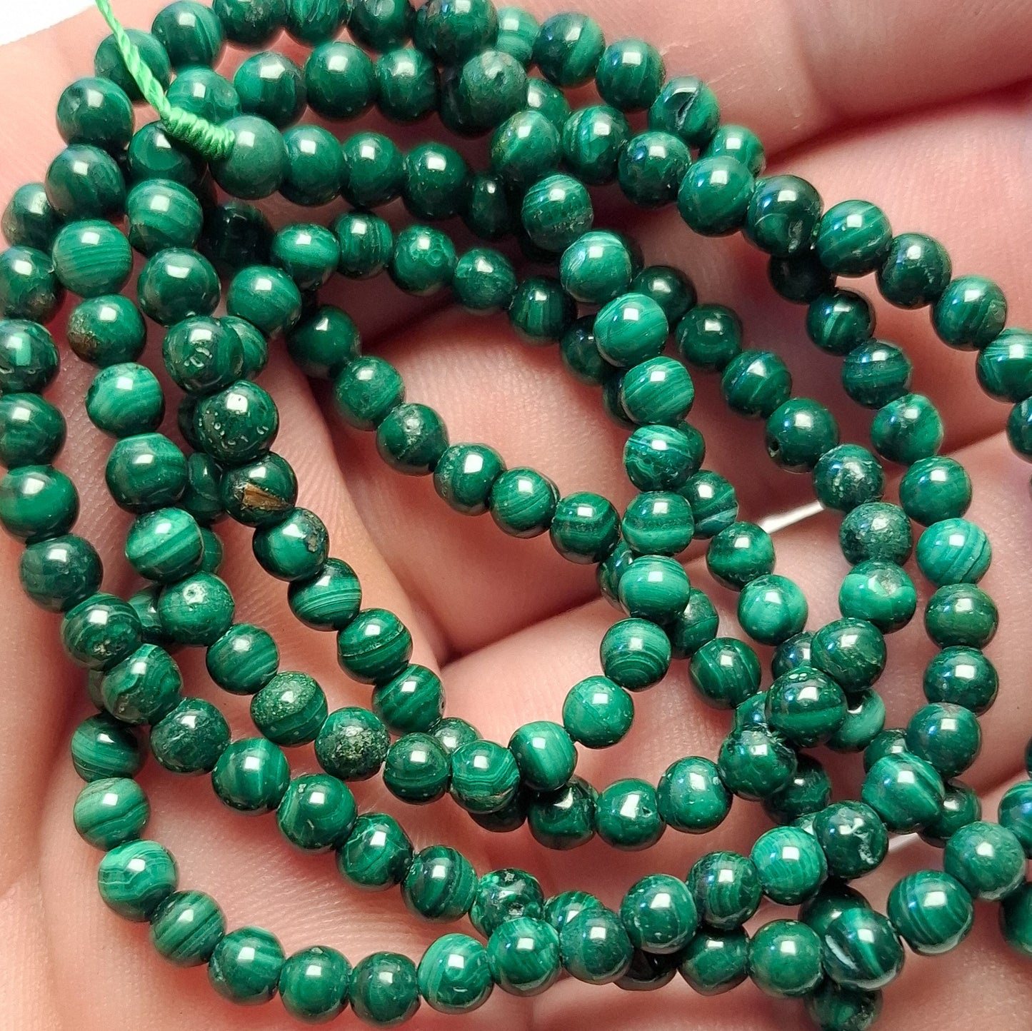 Perles Malachite 4mm, corde 40cm perles rondes naturelles