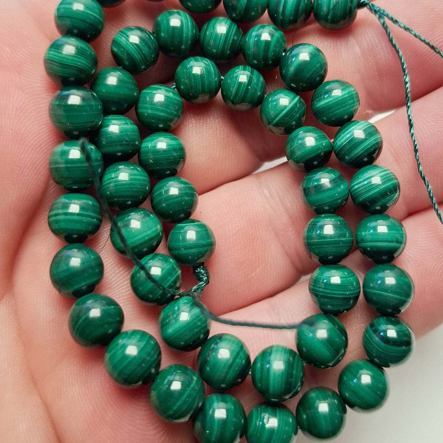 Perles Malachite 8mm, corde 40cm perles rondes naturelles