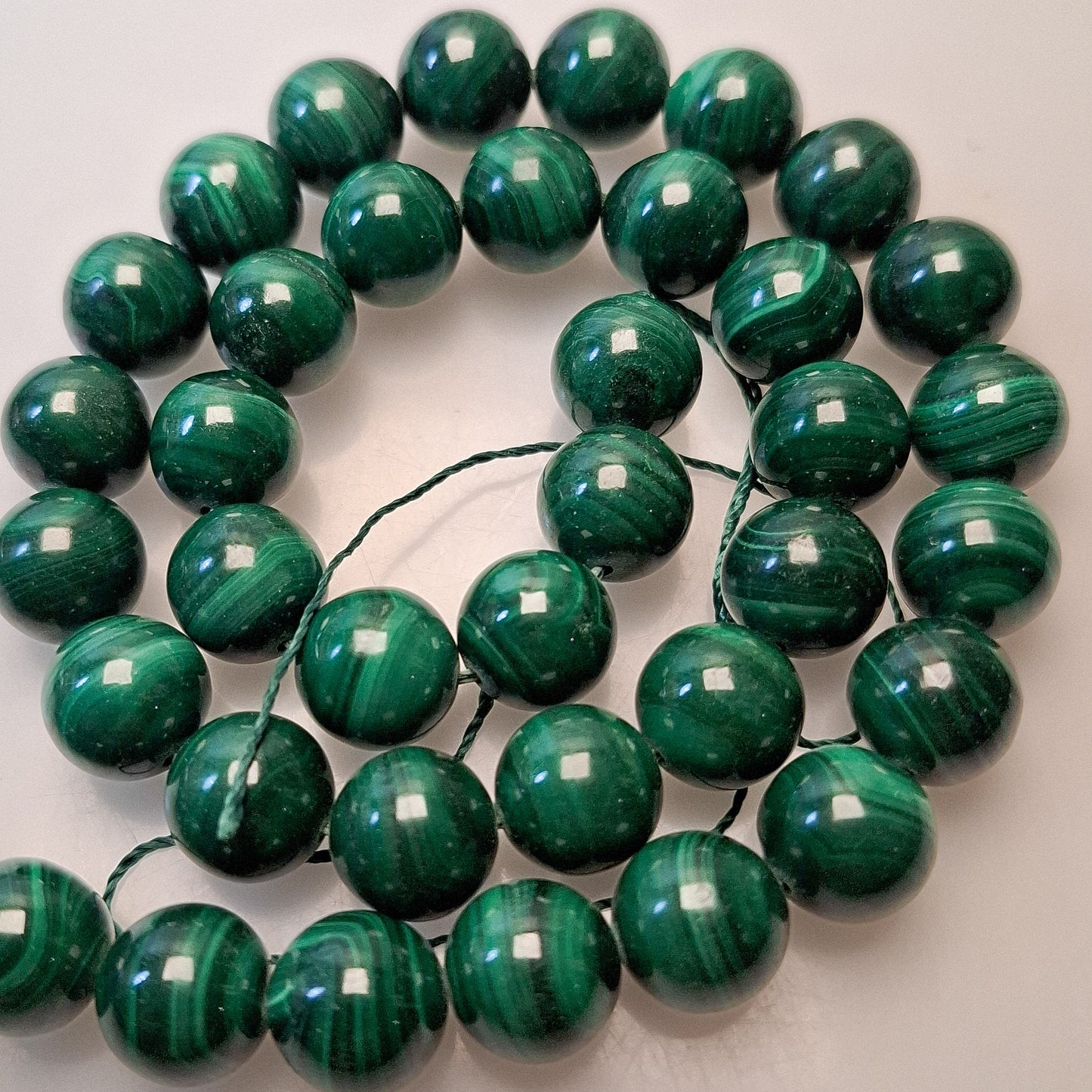 Perles Malachite 10mm, corde 40cm perles rondes naturelles