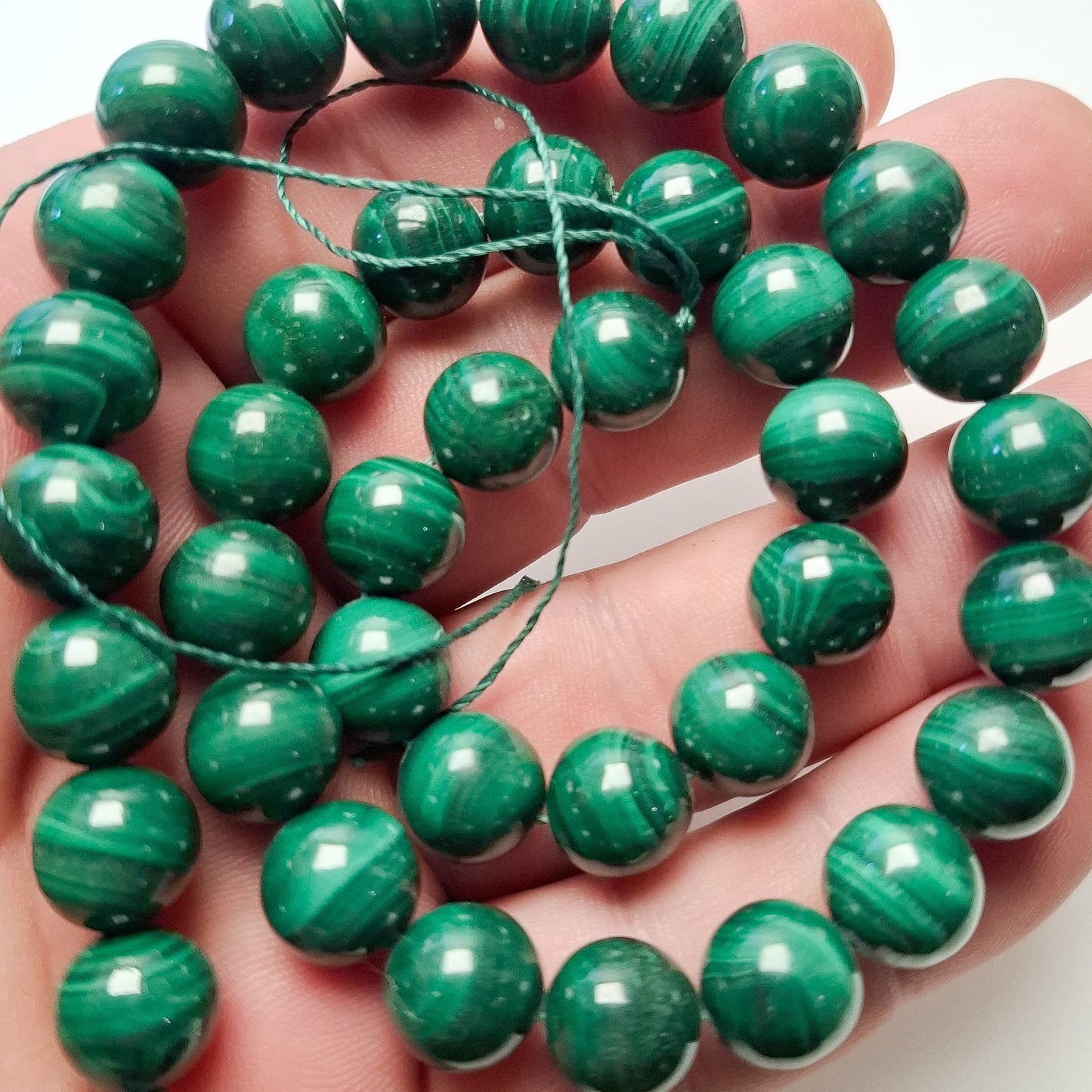 Perles Malachite 10mm, corde 40cm perles rondes naturelles