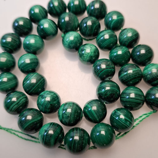 Perles Malachite 11mm, corde 40cm perles rondes naturelles