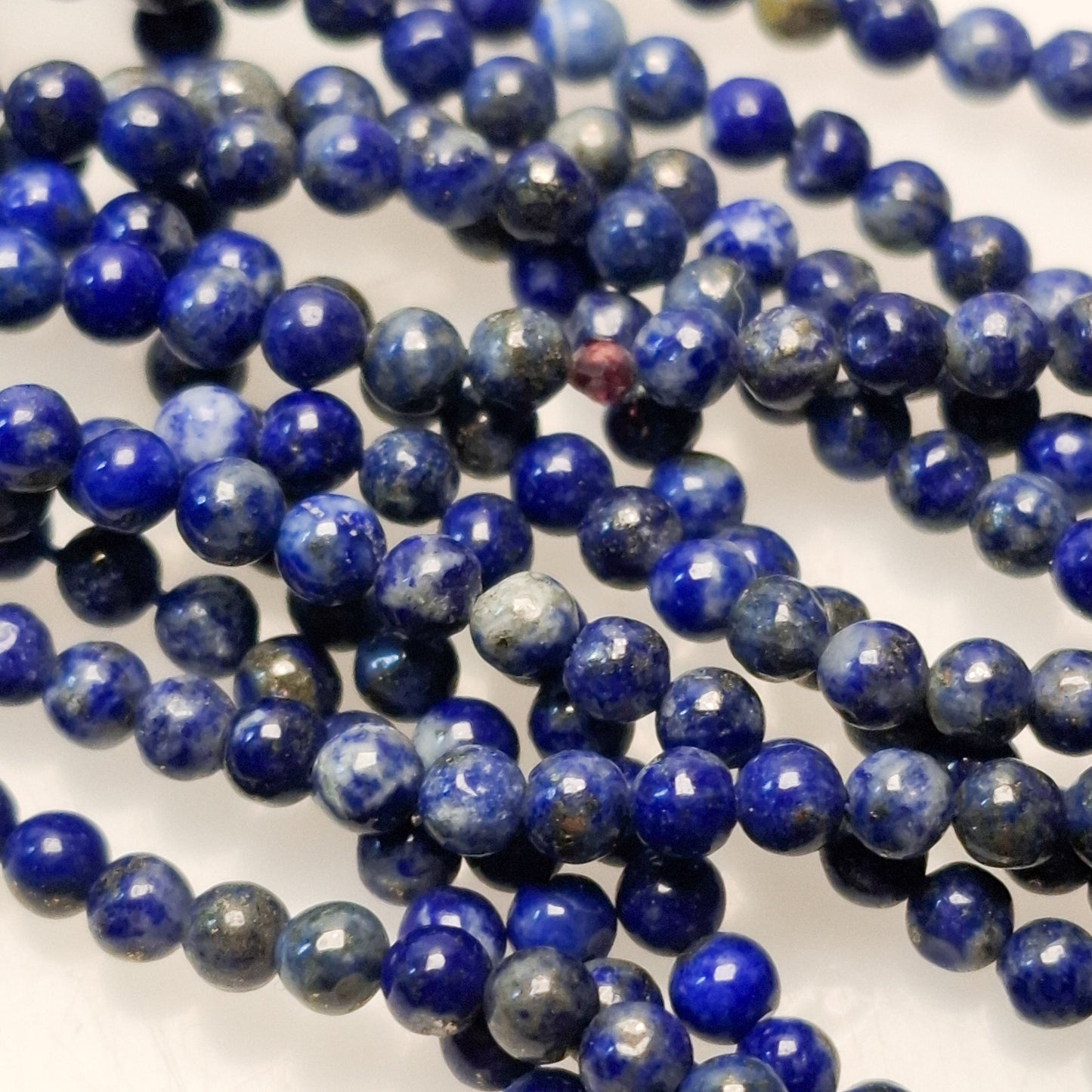 Perles Lapis-lazuli 3mm, corde 40cm perles rondes naturelles