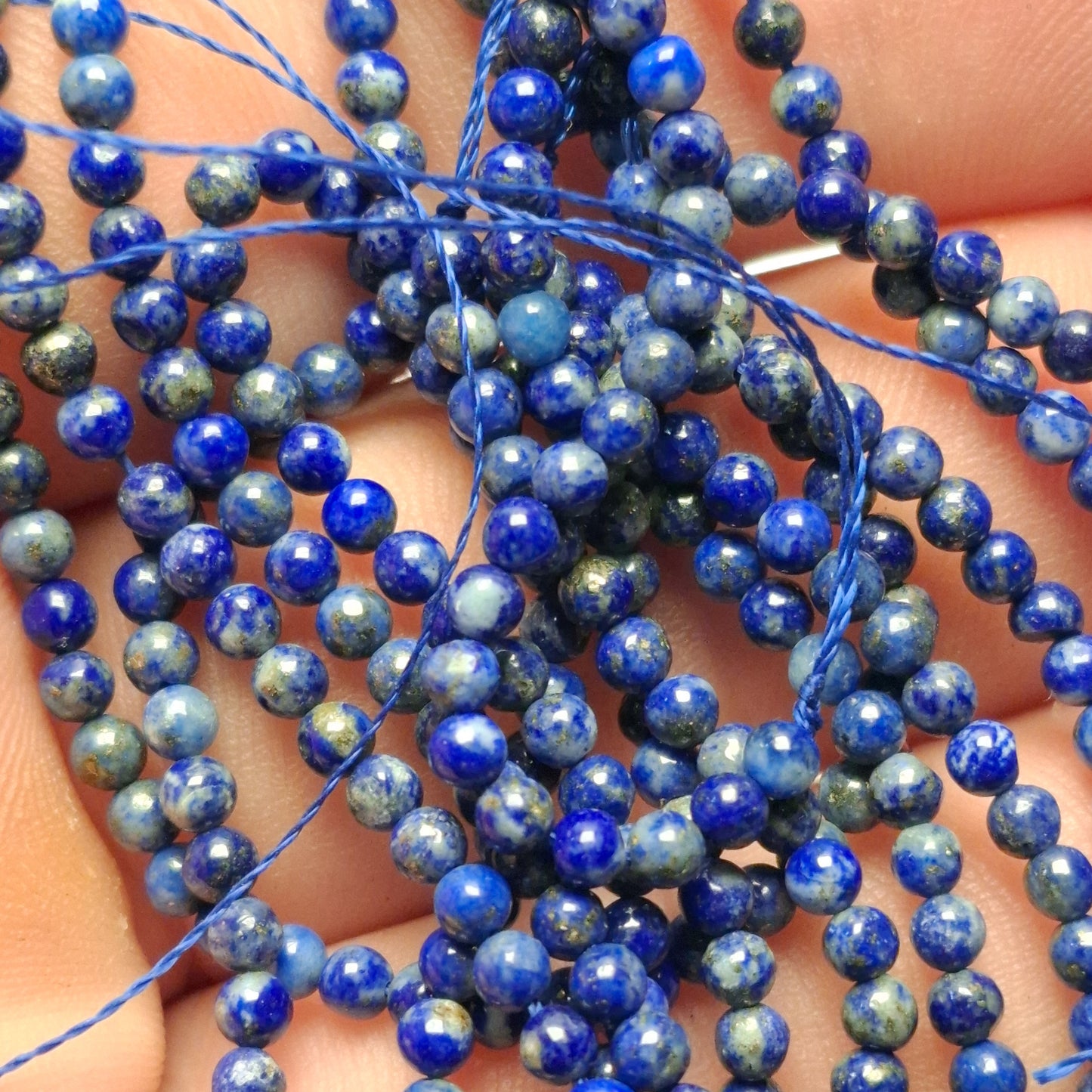 Perles Lapis-lazuli 3mm, corde 40cm perles rondes naturelles