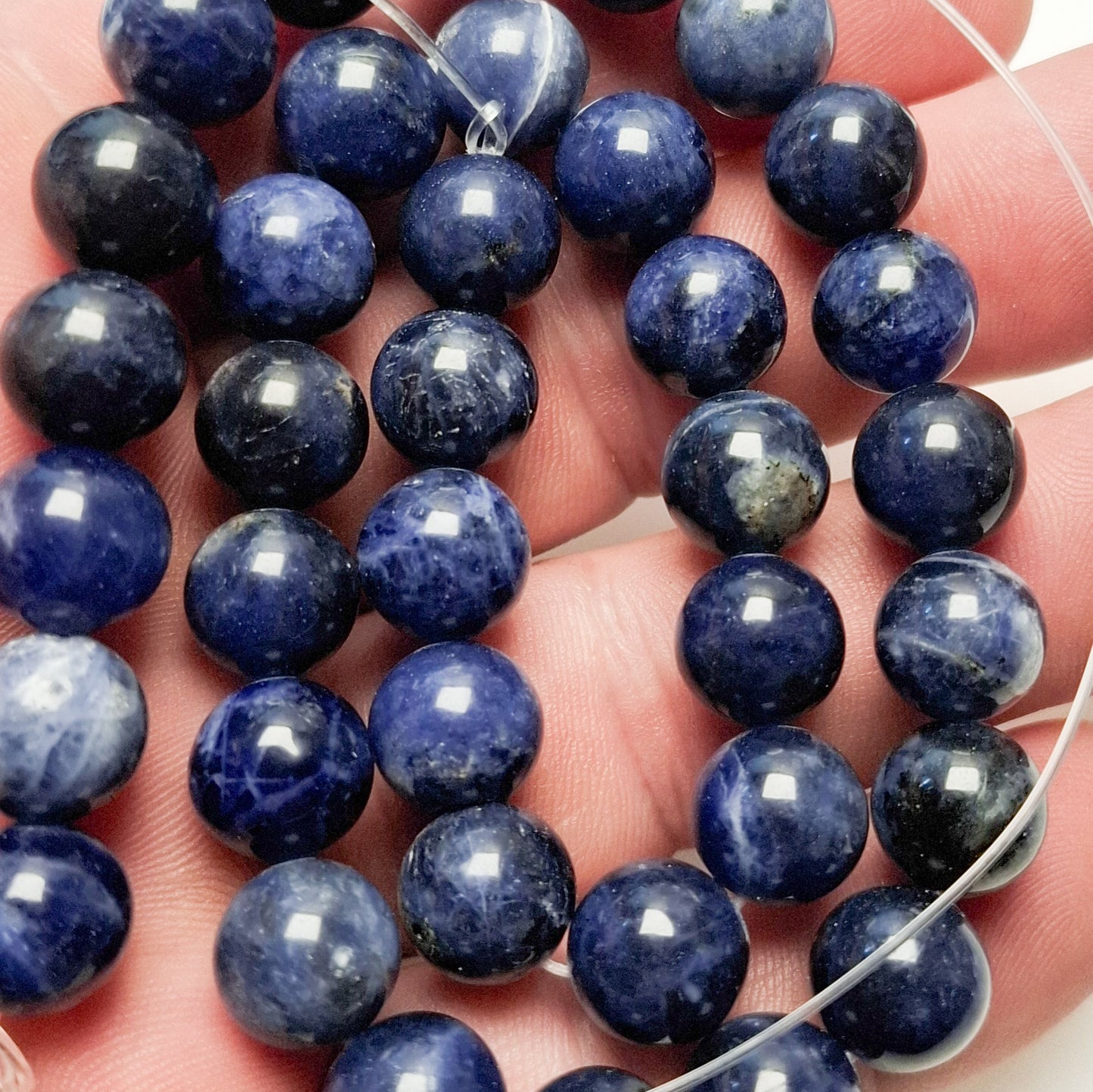 Perles Sodalite 10mm, corde 40cm perles rondes naturelles