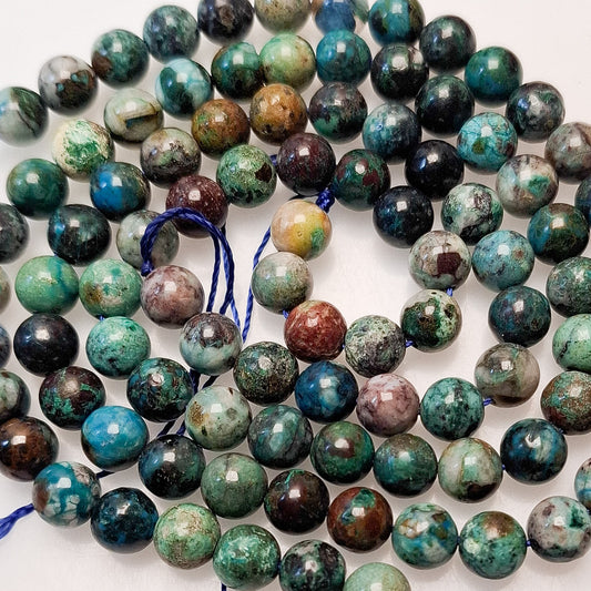 Perles Chrysocolle 8mm, corde 40cm perles rondes naturelles