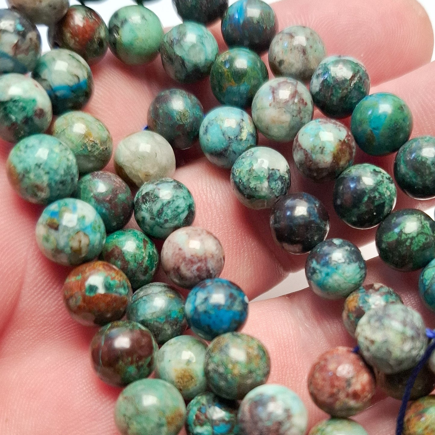 Perles Chrysocolle 8mm, corde 40cm perles rondes naturelles