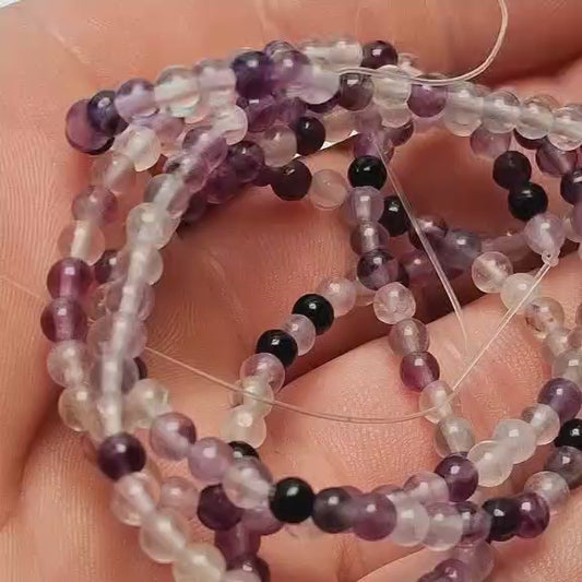 Perles Fluorite 4mm, corde 40cm perles rondes naturelles