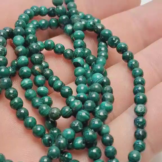 Perles Malachite 4mm, corde 40cm perles rondes naturelles